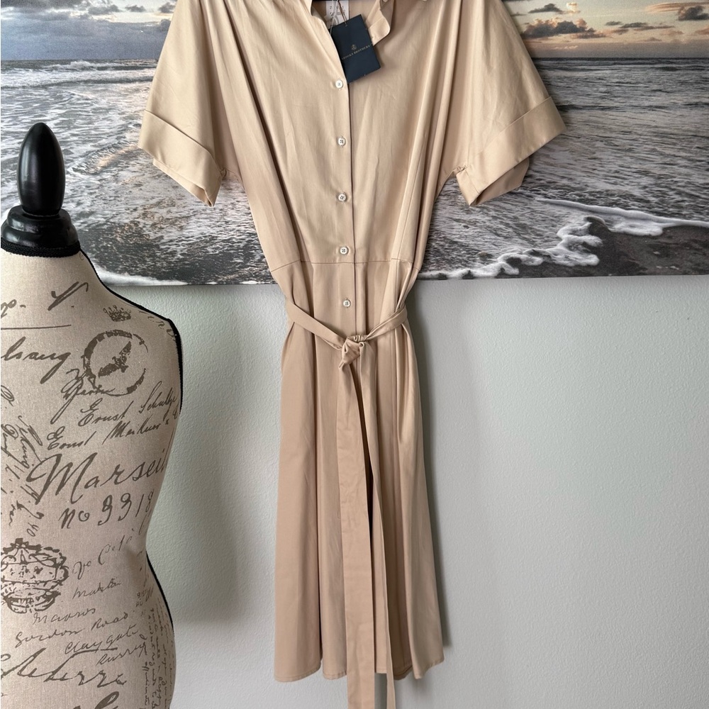 NWT Brooks Brothers Short Sleeve Beige Shirt Dress